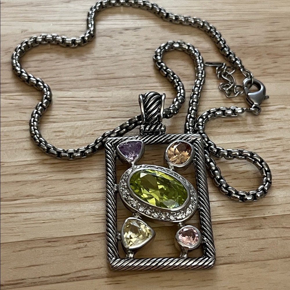 Silver tone crystal gem enhancer on a silver tone chain pastel hues open backs